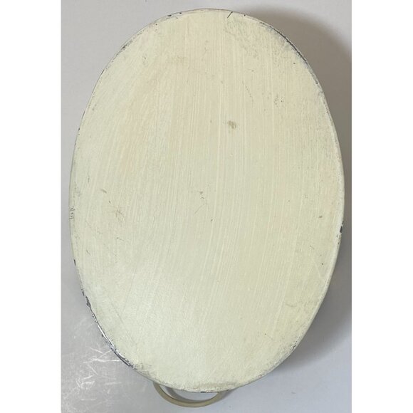 Vintage Metal Floral Flowers White Checkered Oval Basket 2 Handles Spring Summer - Picture 6 of 6